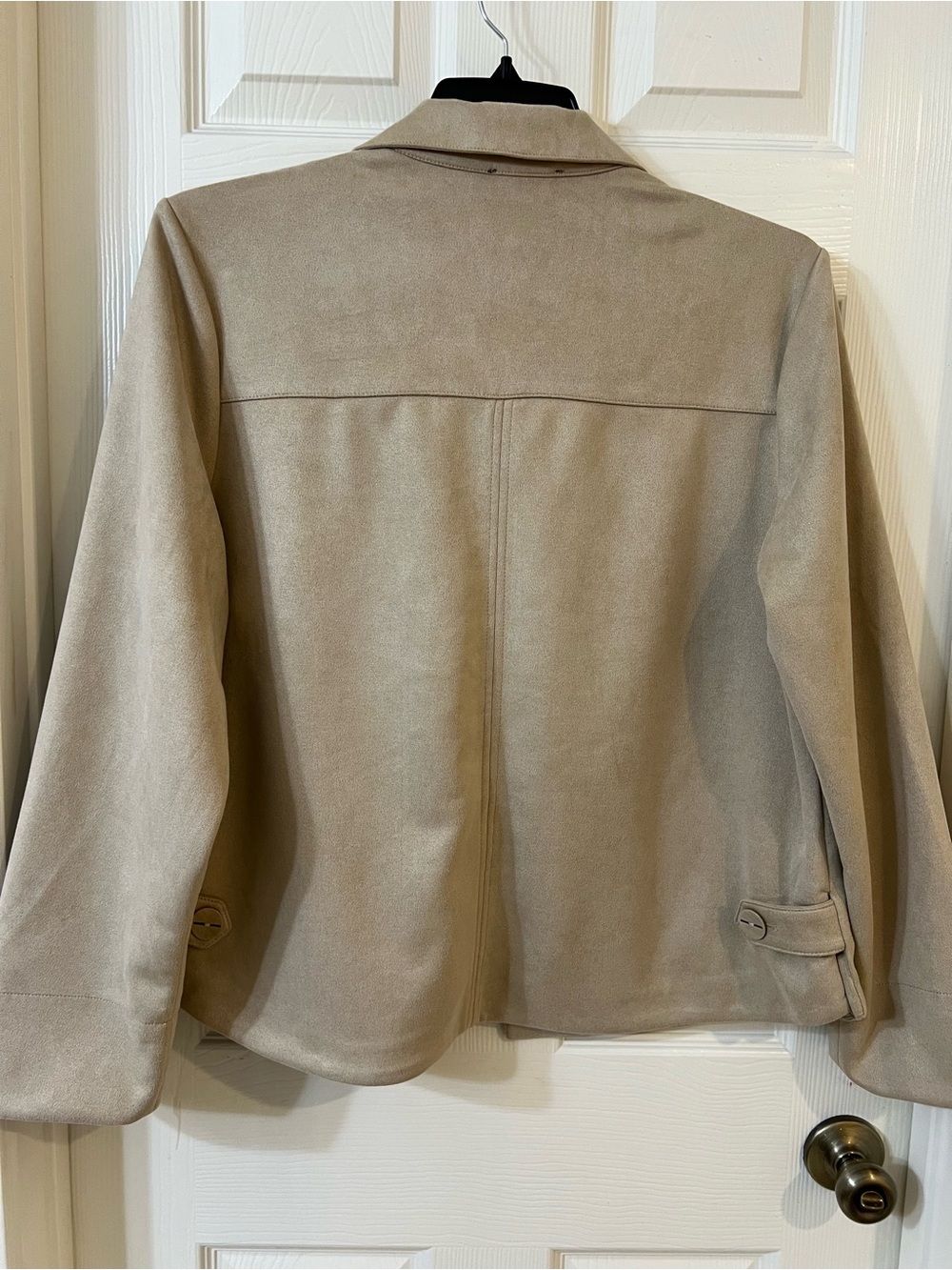 Tahari Taupe Button-Front Suede-Effect Jacket - Picture 3 of 4